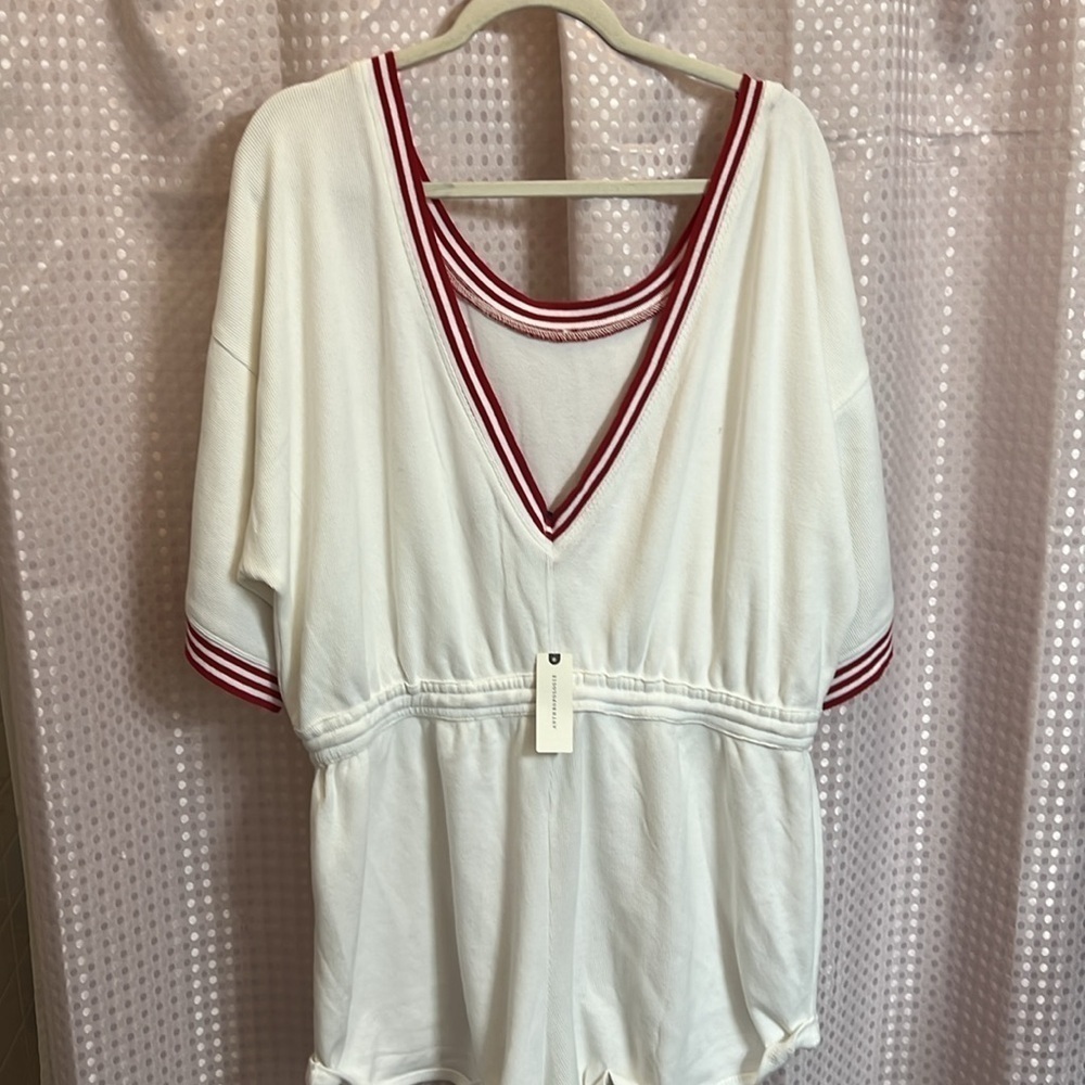 Anthropologie NEW Waffle Knit Red White Romper XL beach coastal resort vacation - Picture 7 of 13